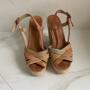 KATE SPADE NEW YORK MULTICOLORED PLATFORM WEDGE SANDALS Size 8